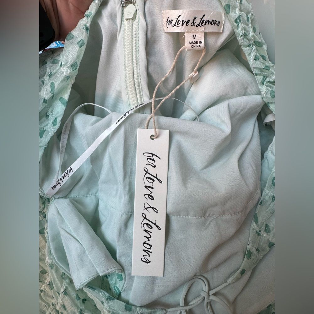 NWT For Love & Lemons Drea Mini Dress - Green Size Medium - Picture 9 of 11